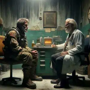A veteran consulting a doctor about health issues related to military toxic exposure