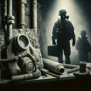 A dystonic depiction of hidden toxic exposures in the military, symbolizing the critical need for awareness and action in military toxicology, veterans health, and the VA claims process.